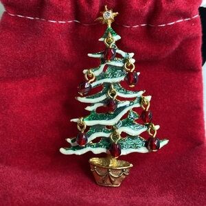 VTG Avon Christmas Tree Pin Brooch ✨Enamel w/ dangling beads holiday winter vguc